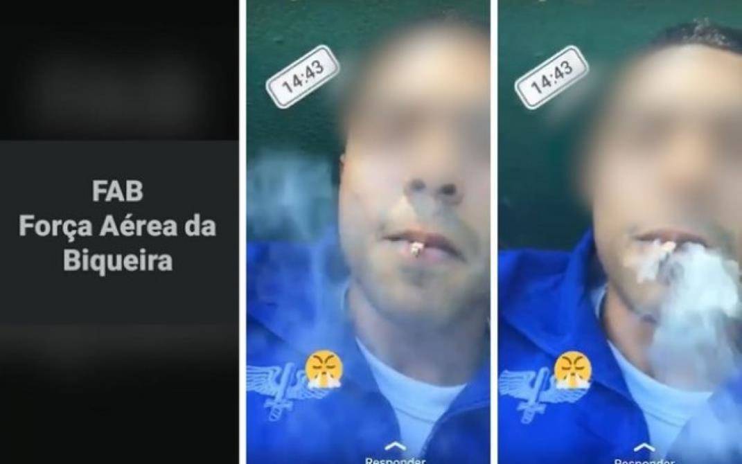 Soldado grava vídeo caçoando da FAB e fumando cigarro; segundo a Aeronáutica, fumo é de palha, não de maconha - Reprodução Facebook