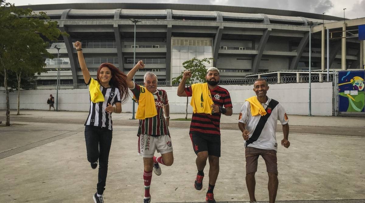 Rio, 04/07/2019 - ESPECIAL - Reinicio do campeonato Brasileiro. Fim da copa America. Na Foto os torcedores, Jeferson, Flamengo; Kayque , Vasco; Samanta, Botofogo e Desirre, Fluminense. Maracana, zona Norte do Rio. Foto: Ricardo Cassiano/Agencia O Dia