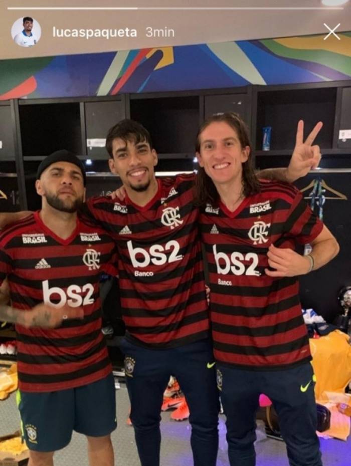Daniel Alves, Lucas Paquetá e Filipe Luís