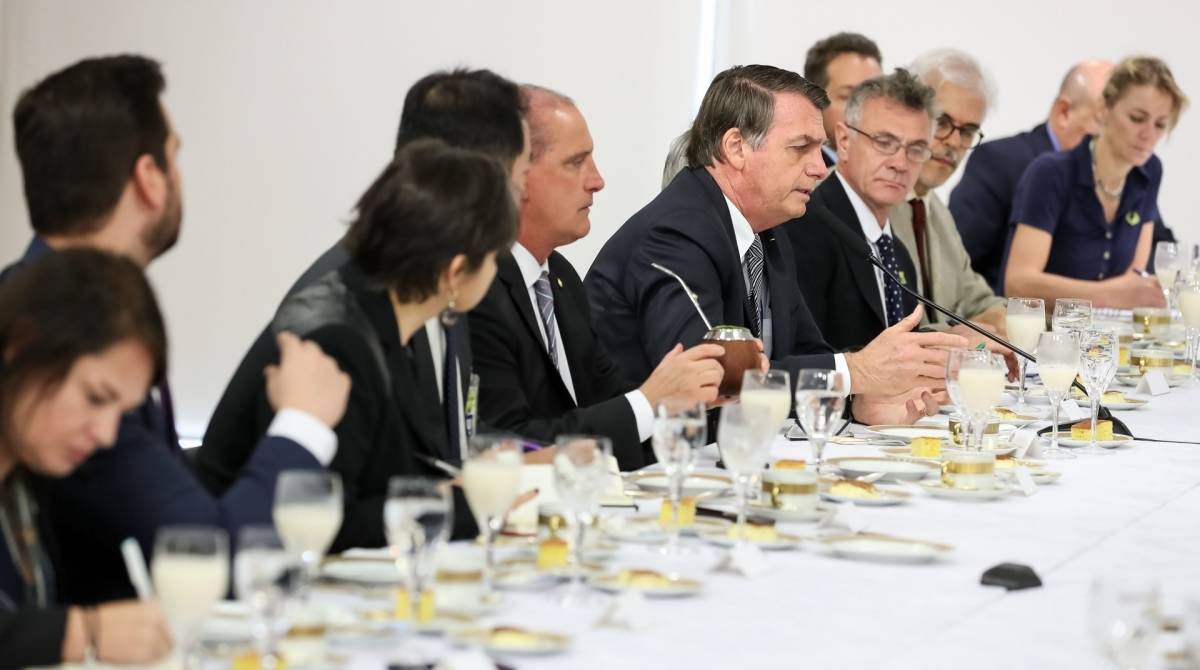 Presidente da Rep&uacute;blica, Jair Bolsonaro, durante caf&eacute; da manh&atilde; com jornalistas - Marcos Corr&ecirc;a/PR