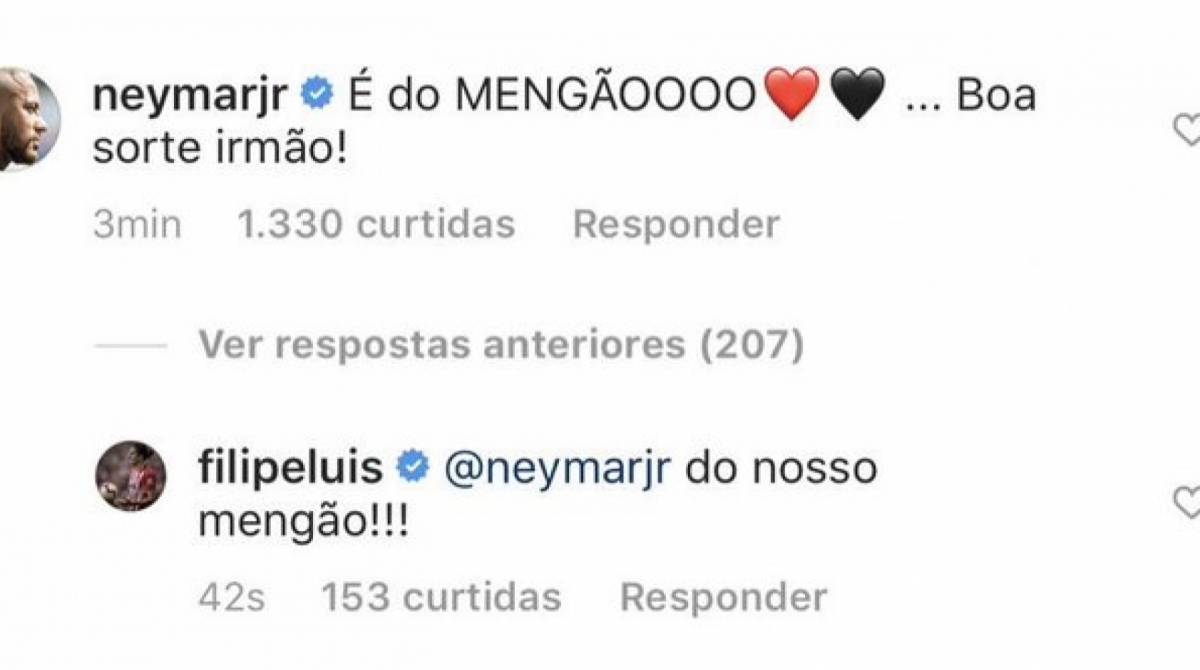 Neymar celebrou a contratação do novo lateral-esquerdo do Flamengo