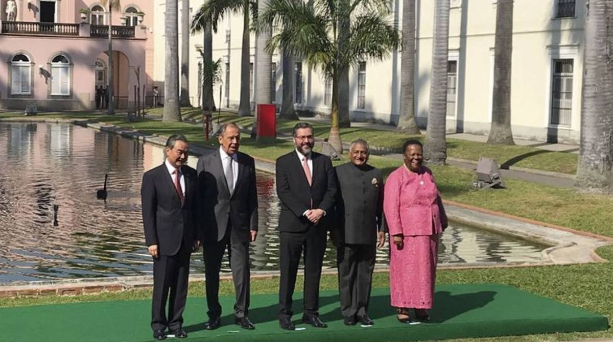 Ministros das Relações Exteriores da China, Wang Yi; Negócios Estrangeiros da Rússia, Sergey Lavrov; Relações Exteriores, Ernesto Araújo; Transportes Rodoviários da Índia, V.K. Singh; Relações Internacionais e Cooperação da África do Sul, Naledi Pandor - Kemi Nitahara/Agência Brasil