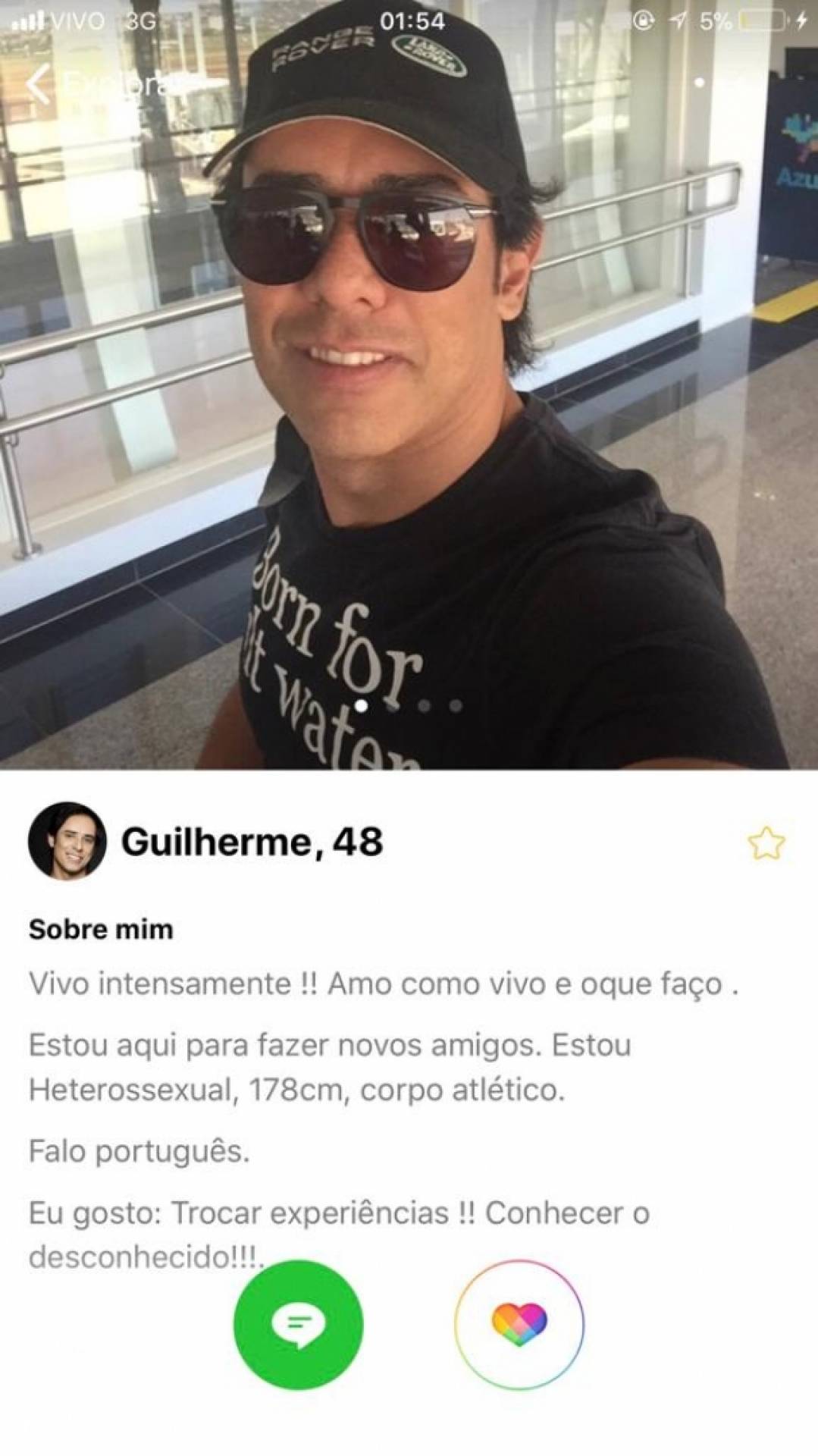 O perfil de Guilherme, dupla de Santiago, em um aplicativo de relacionamento  - reprodução internet 