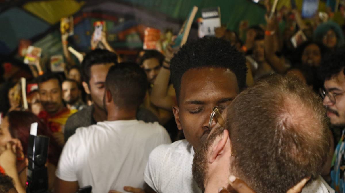 Rio de Janeiro - RJ  - 07/09/2019 - Bienal do Livro 2019 - Manifesta&ccedil;ao contra a decisao do prefeito de proibir livro com tema lgbt. no Rio Centro, Barra da Tijuca, zona oeste do Rio -  foto: Reginaldo Pimenta / Agencia O Dia