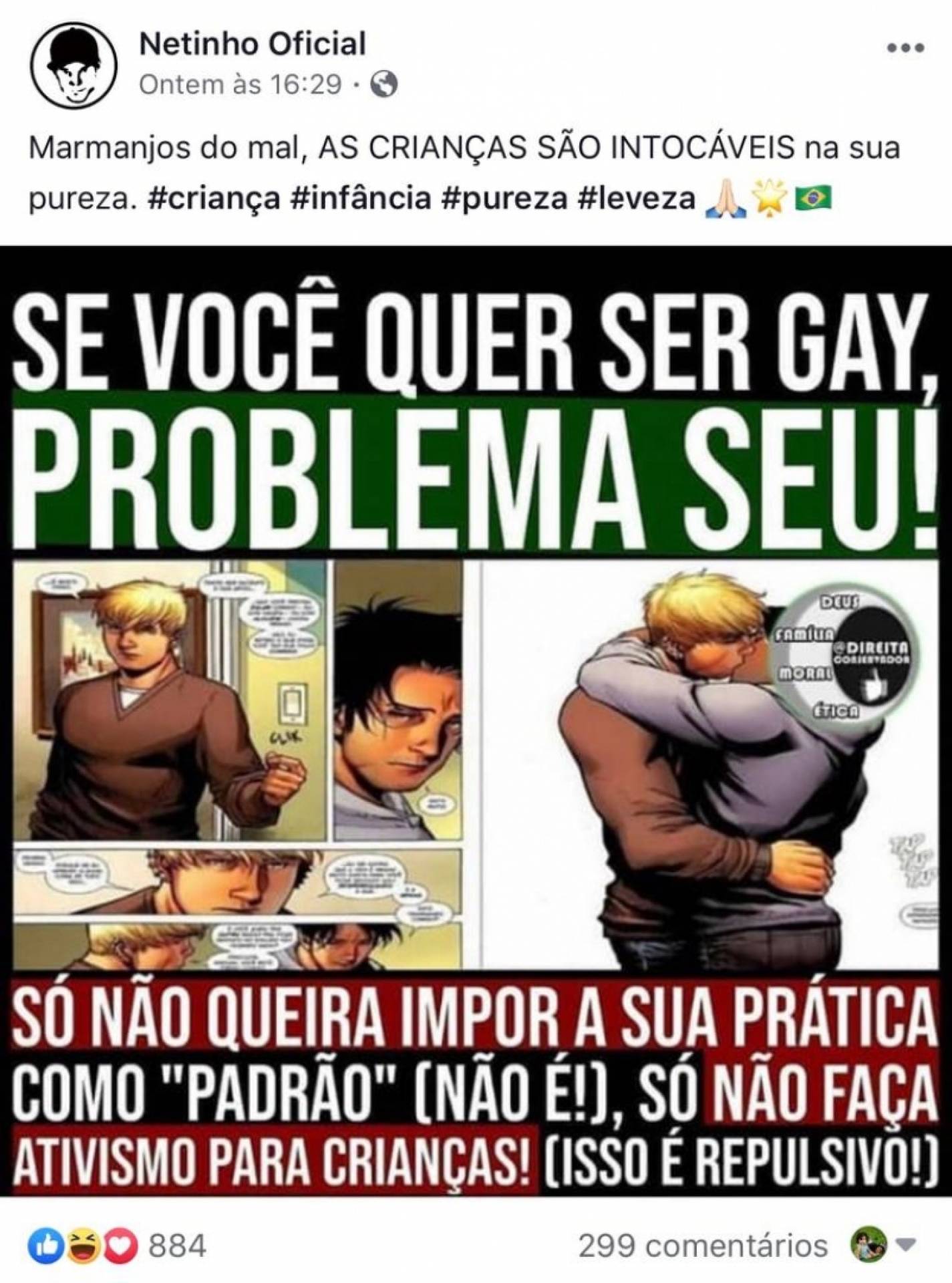 Netinho faz post em apoio à retirada de livros da Bienal