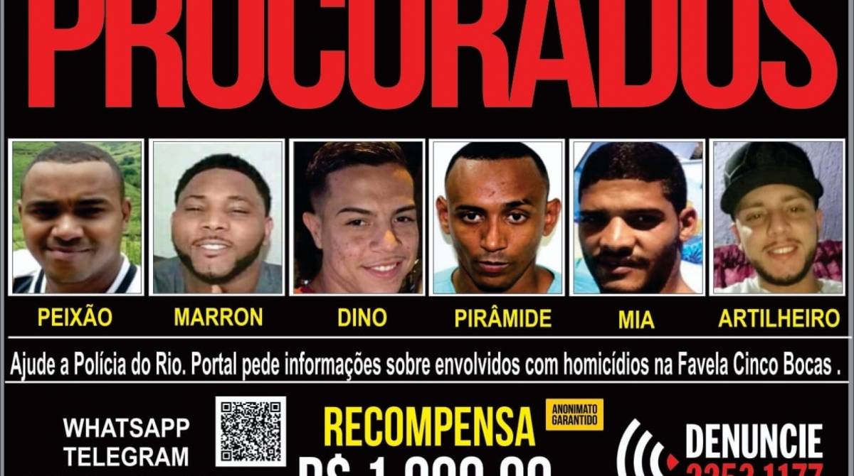A recompensa para a descoberta do paredeiro dos procurados é de R$ 1 mil