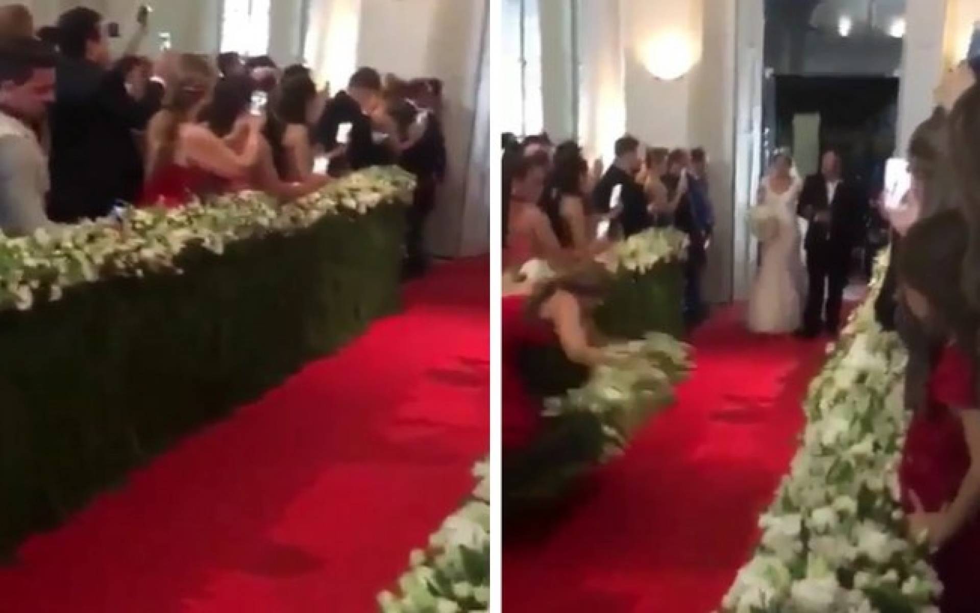 Convidada trapalhona cai no tapete vermelho e noiva fica sem poder entrar na igreja; vídeo