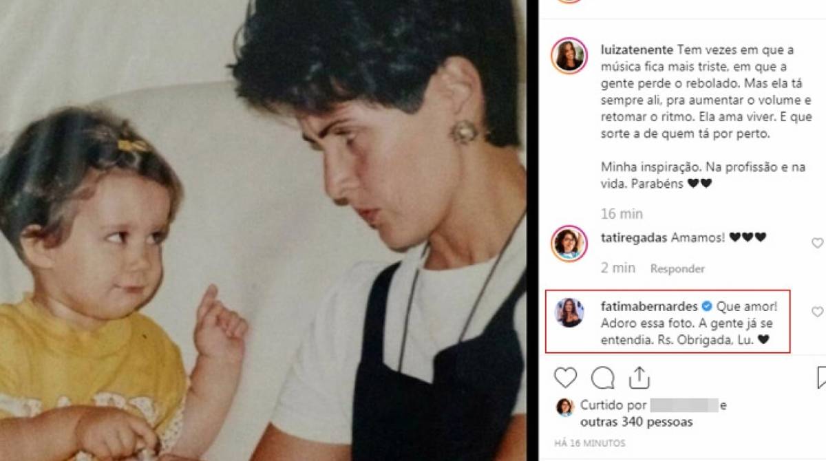 Fátima Bernardes agradece homenagem de Luiza Tenente