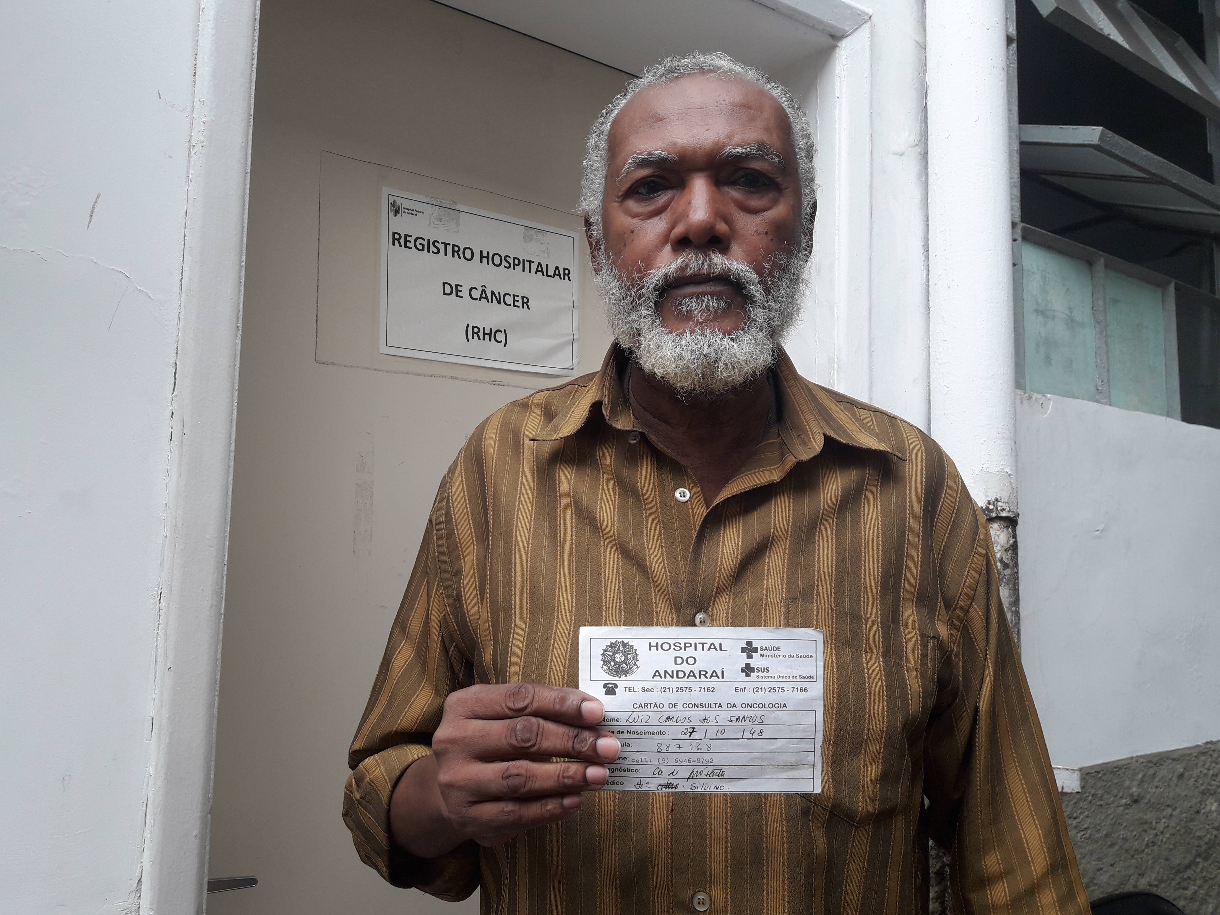 Pacientes com cÃ¢ncer tÃªm o tratamento interrompido por falta de medicamentos no Hospital Federal do AndaraÃ­. Na foto, Luiz Carlos dos Santos, de 70 anos