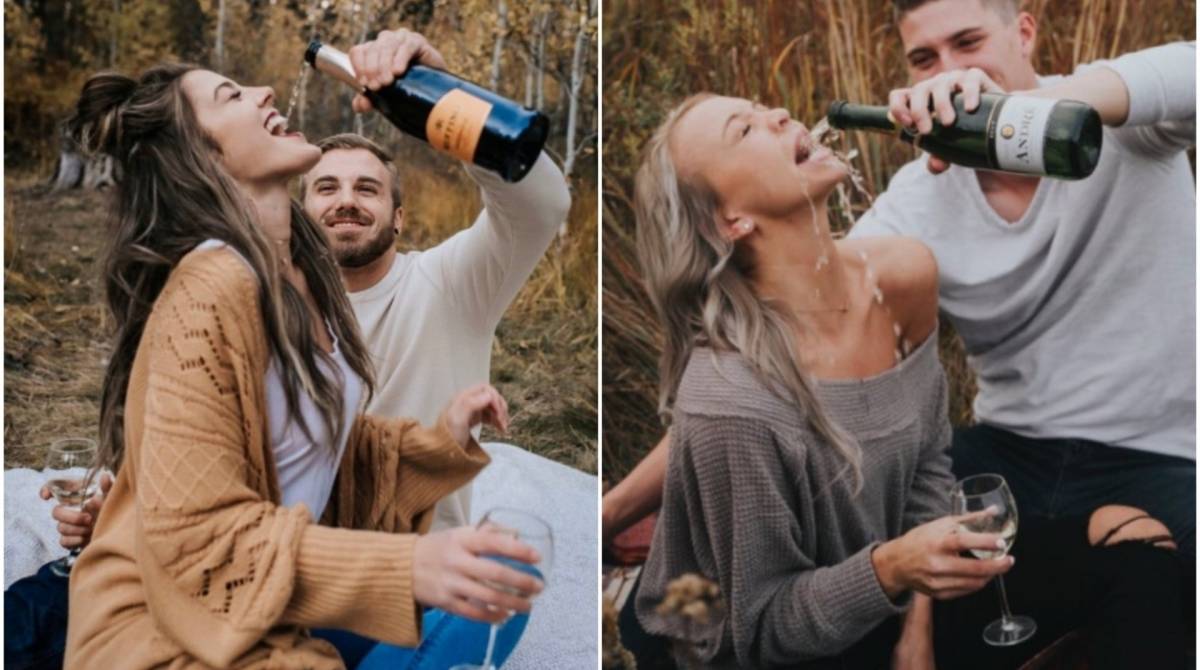 Casal resolveu reproduzir uma foto romântica para celebrar o noivado, mas o resultado não foi o esperado