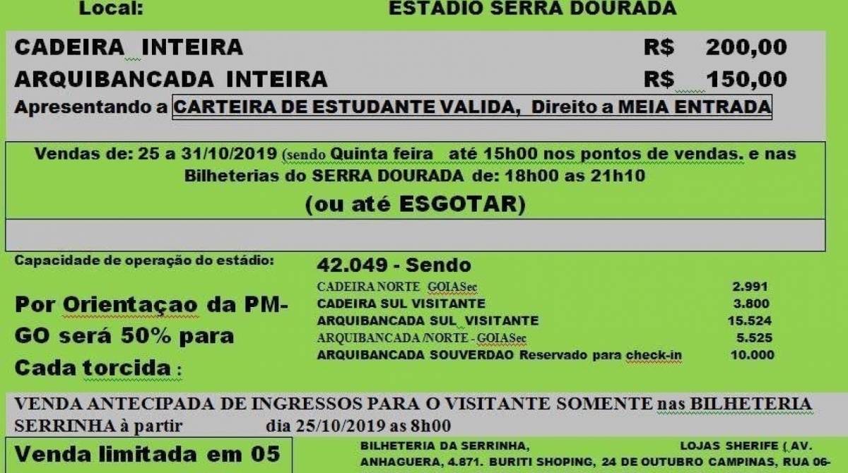 Informações sobre a venda de ingressos para Goiás x Flamengo