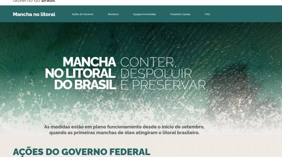 A página oferece links para outros sites governamentais que também monitoram as manchas de óleo - Site Manchas no litoral / Divulgação