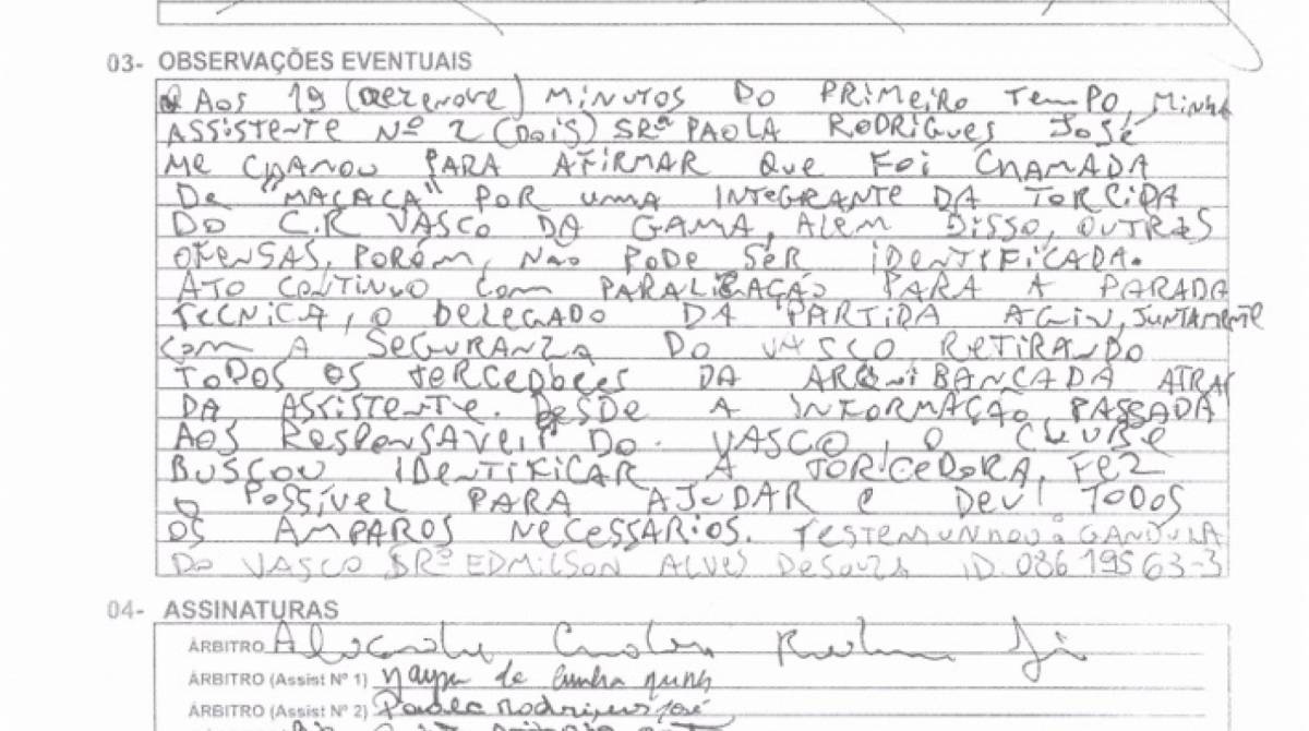 Caso foi registrado na súmula da partida