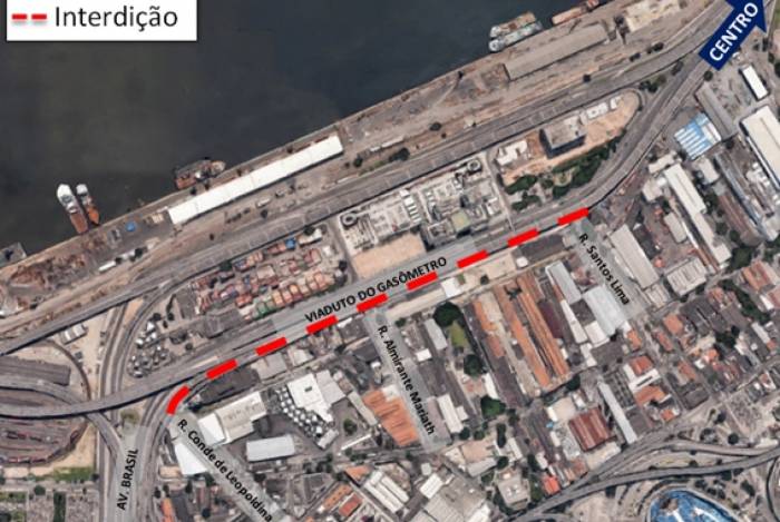 Mapa com a área demarcada da interdição, a partir de amanhã