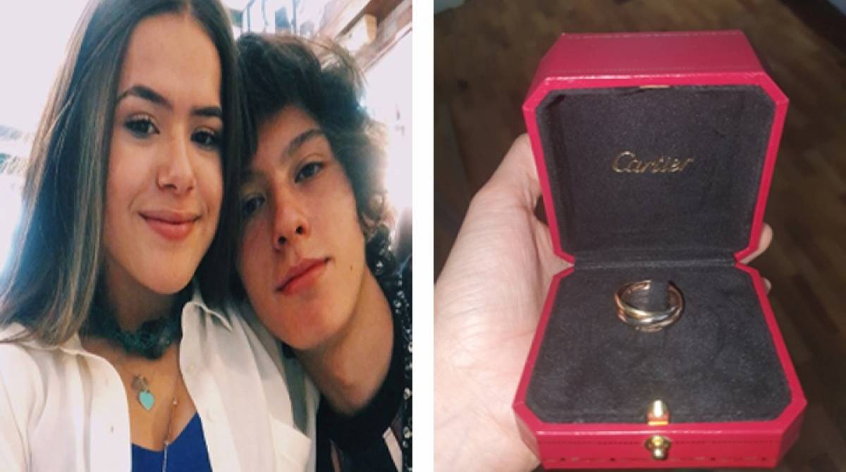 Maisa Silva com o namorado Nicholas Arashiro e o par de alianças avaliadas em R$4,7 mil - Reprodução Internet