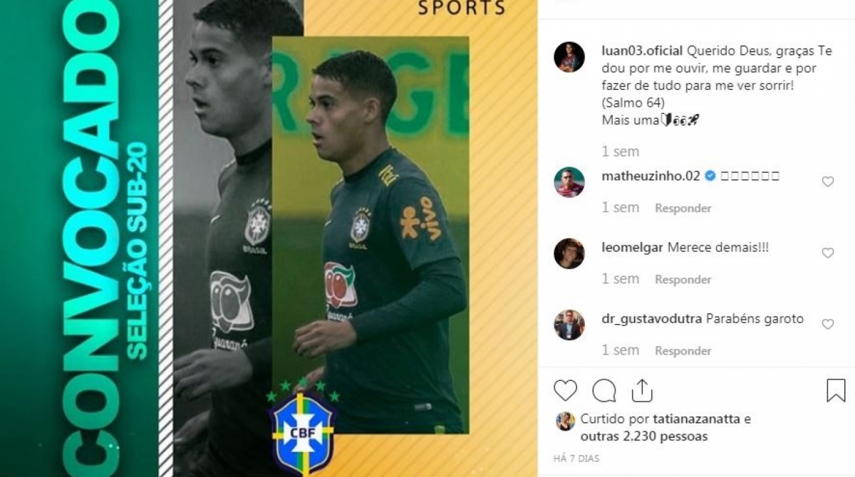 Luan Freitas comemora terceira convocação para Seleção Sub-20