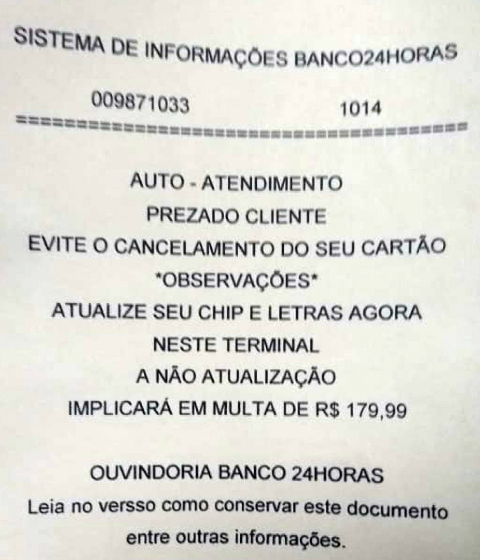 Papel que era entregue às vítimas