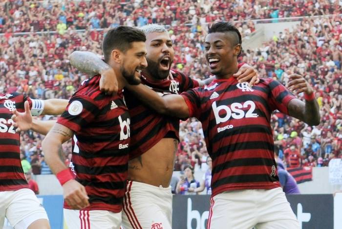 Gabigol, Arrascaeta e Bruno Henrique, Flamengo. Alexandre Vidal/Flamengo
