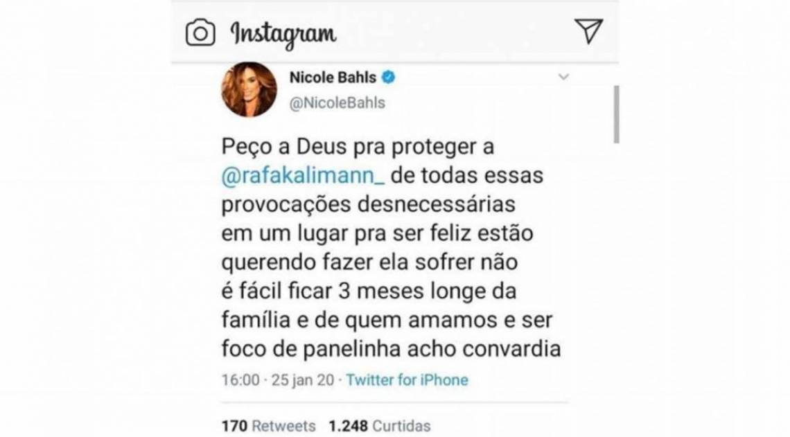 Post da briga de Nicole e Jonas
