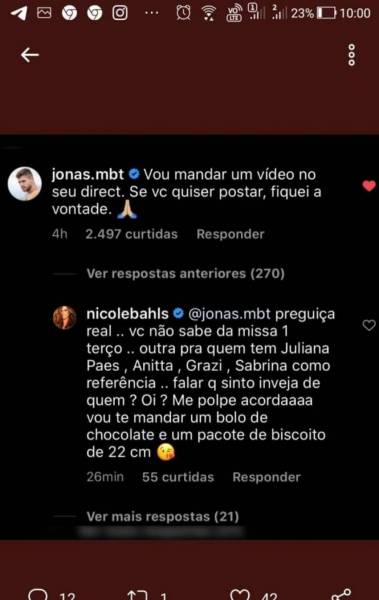 Post da briga de Nicole e Jonas