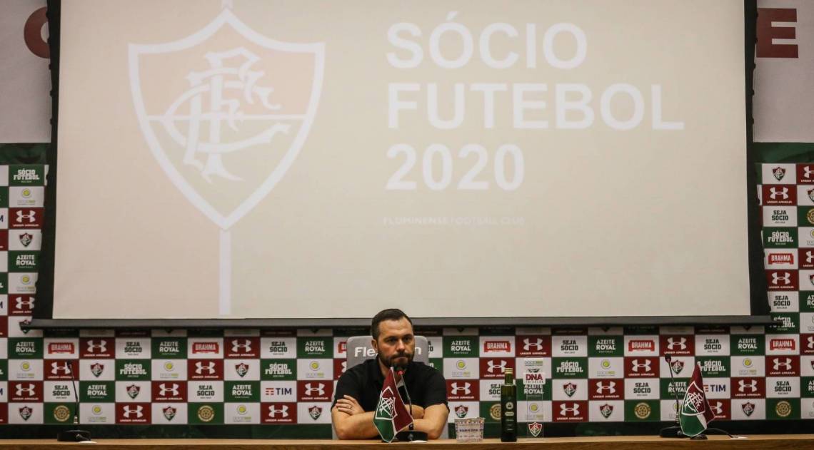 Presidente do Fluminense, M&aacute;rio Bittencourt, concede entrevista coletiva no CT do Fluminense