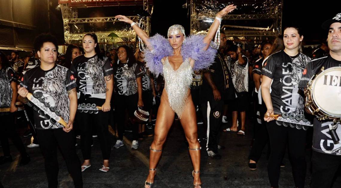 Sabrina Sato no último ensaio técnico da Gaviões da Fiel no Sambódromo do Anhembi, em São Paulo