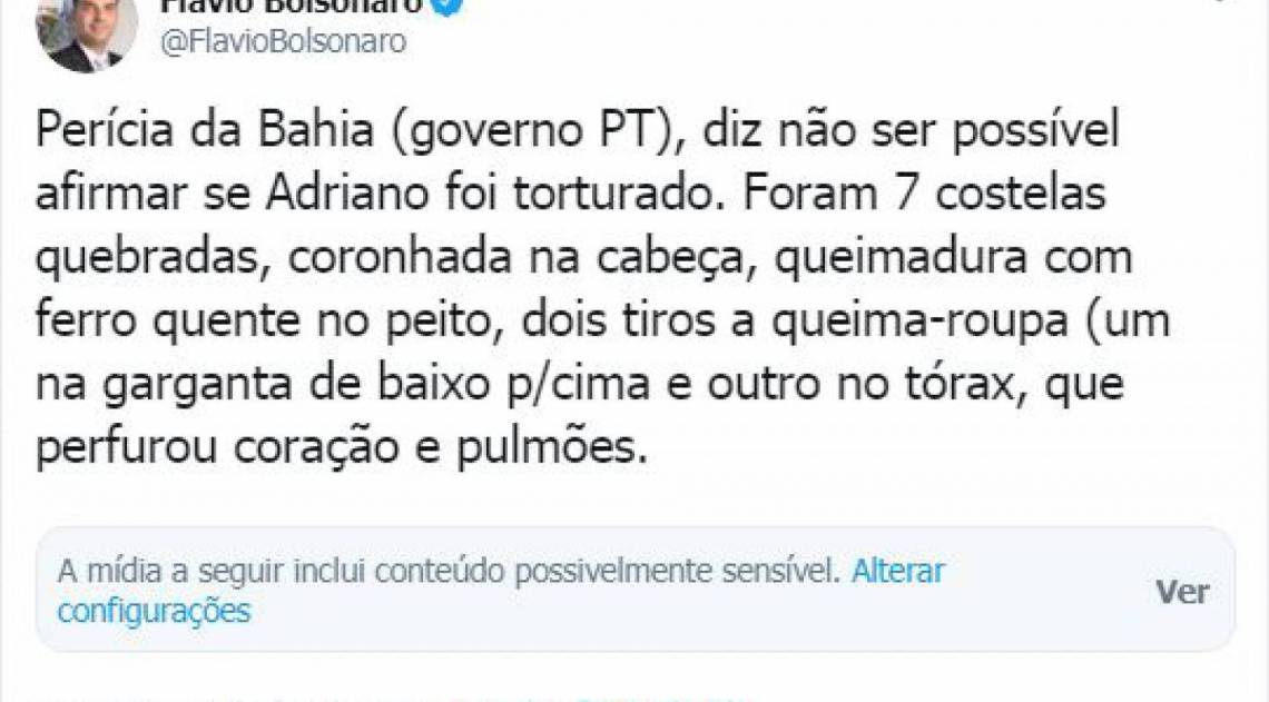Flavio Bolsonaro questiona perícia realizada pela Polícia da Bahia 