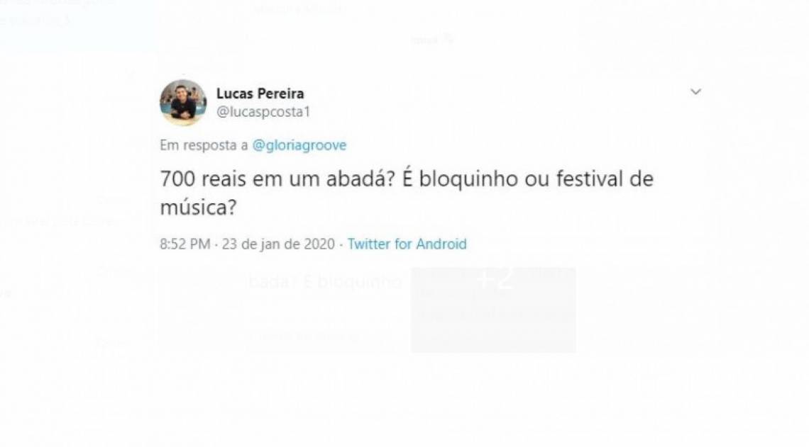 Post de fã reclamando os preços dos abadás do Bloco das Gloriosas