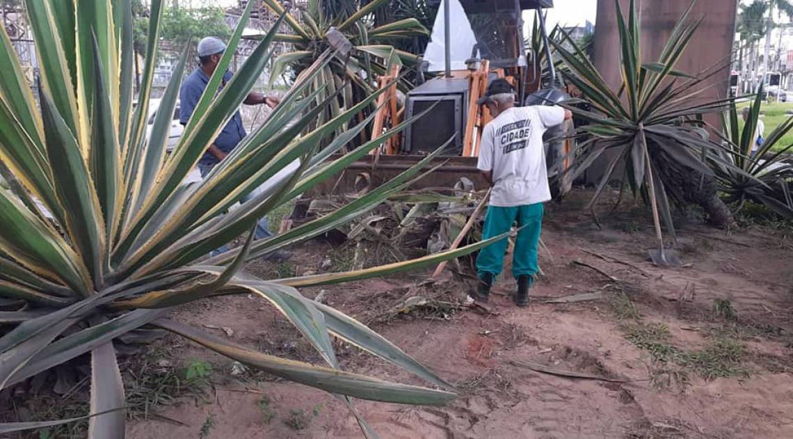 Nesta segunda-feira, dia 24, homens realizaram capina e roçada no Açude IV, no Aterrado, Barreira Cravo, Jardim Normandia e Jardim Amália - Divulgação