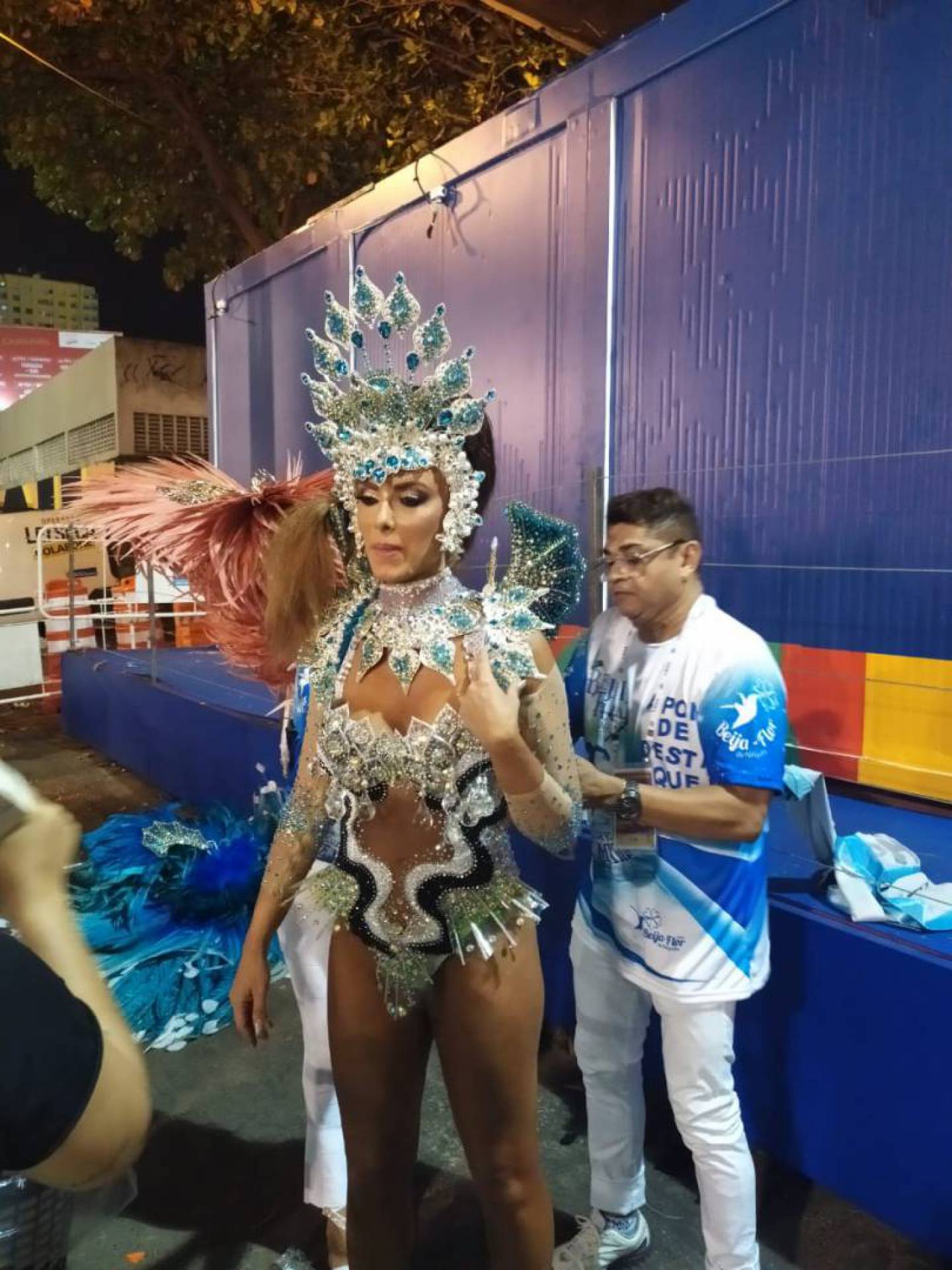 Fantasia de Nicole Bahls representa passeio de beija-flor por Copacabana