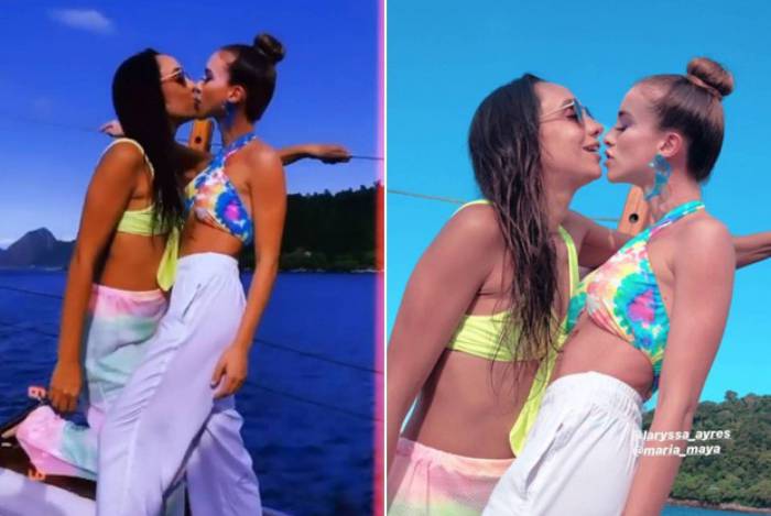 Maria Maya e Laryssa Ayres se beijam em passeio de barco - Reprodução Internet