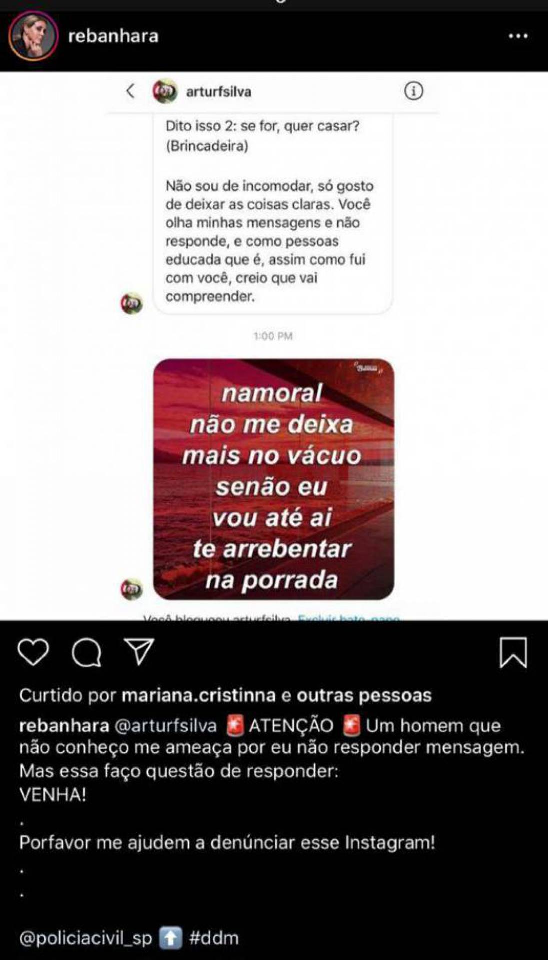Renata Banhara revela ser vítima de ameaça nas redes sociais 