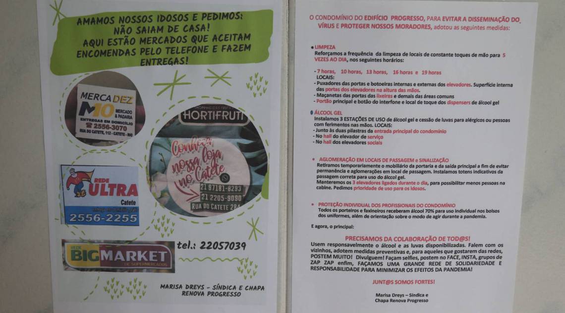 Rio,17/03/2020-FLAMENGO,Condominio da Zona Sul do Rio, adota medida de seguranca para seus moradores ,na foto. cartilha para os moradores .Foto: Cleber Mendes/Agência O Dia