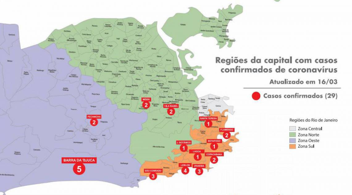 Casos de coronavírus em bairros da capital do Rio de Janeiro