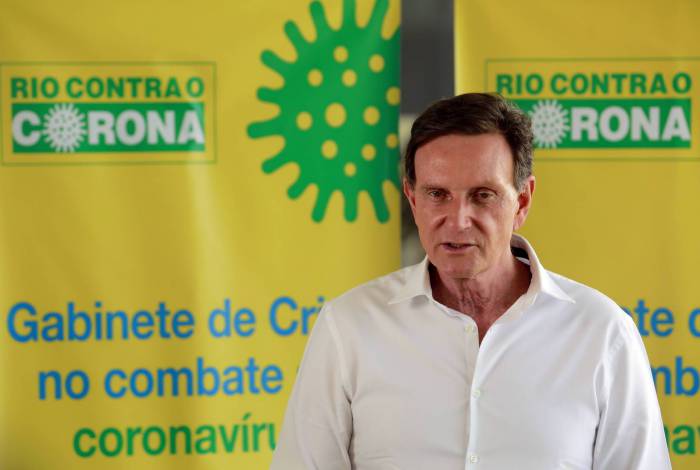 Prefeito Marcelo Crivella em coletiva para falar sobre as novas medidas da prefeitura contra o coronavírus
