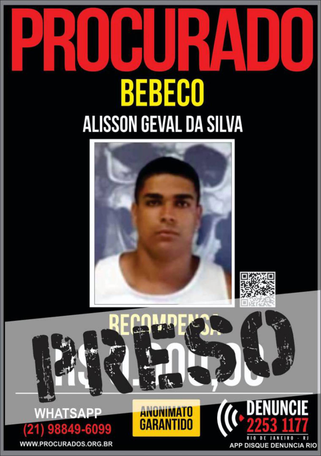 DHBF prende acusado de dois homicídios em Mangaratiba
  - Divulgação / Disque Denúncia