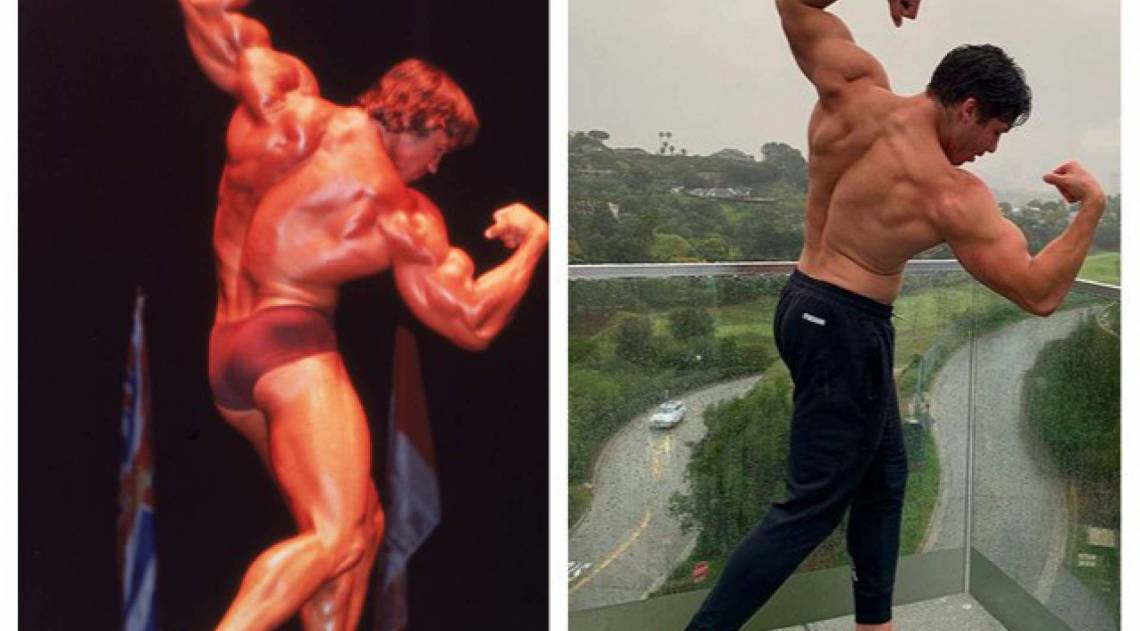 Joseph Baena (&agrave; direita) e o pai, Arnold Schwarzenegger (&agrave; esquerda) - Reprodução Internet