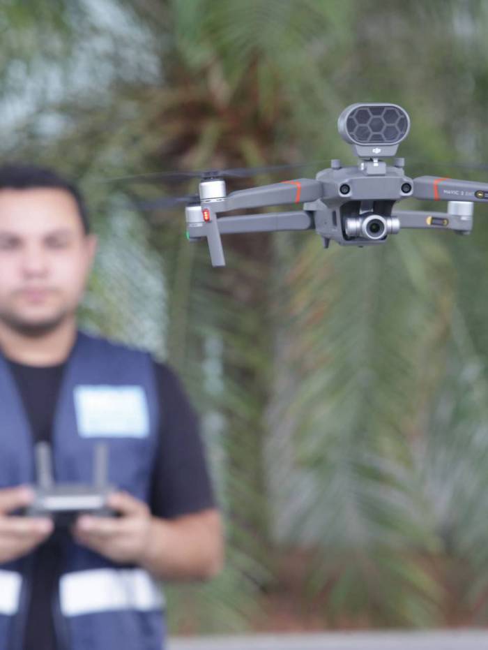 Apresentação do drone da prefeitura,  Riocentro. Equipamento voa em um raio de até 2 quilômetros
