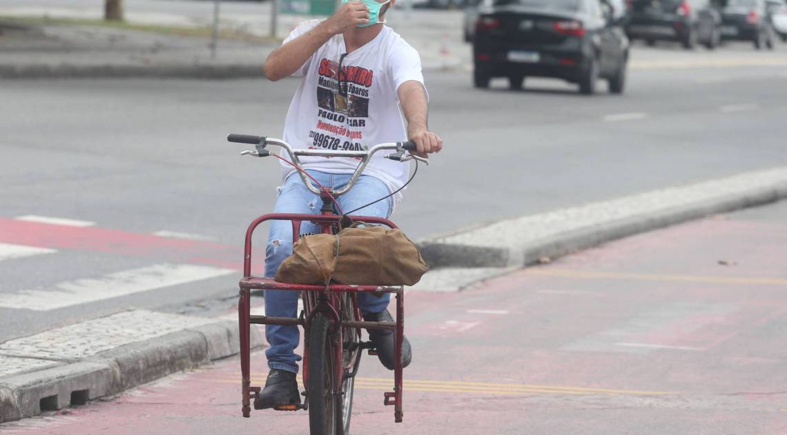 Rio,17/04/2020-COVID-19-CORONAVIRUS,COPACABANA, Pessoas que usam mascaras de forma errada.Na foto. forma errada de usar mascara.Foto: Cleber Mendes/Agência O Dia