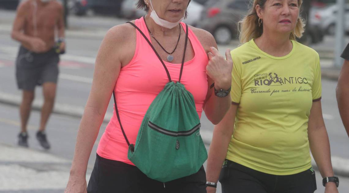 Rio,17/04/2020-COVID-19-CORONAVIRUS,COPACABANA, Pessoas que usam mascaras de forma errada.Na foto. forma errada de usar mascara.Foto: Cleber Mendes/Agência O Dia - Cléber Mendes