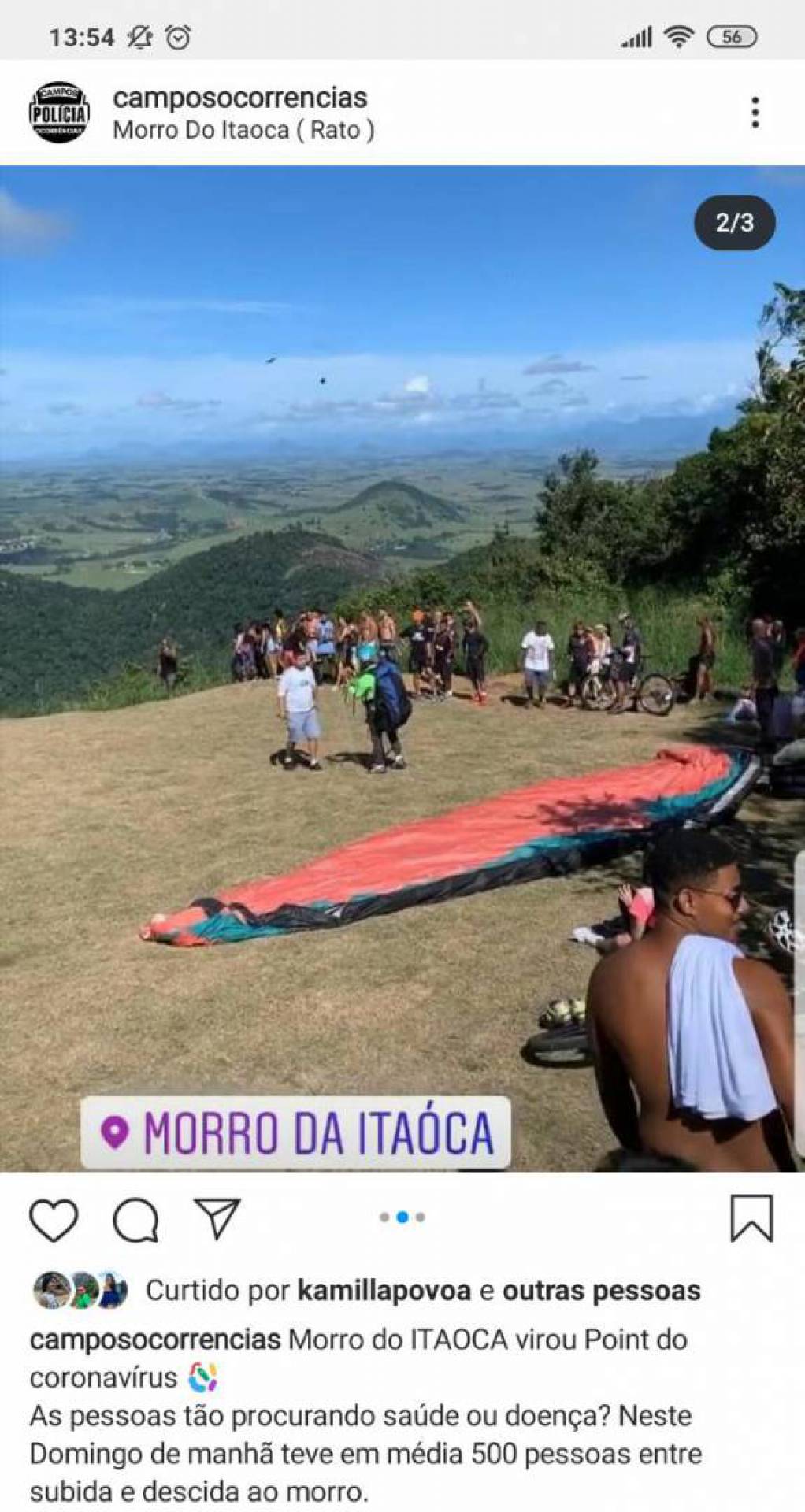 Centenas de pessoas lotaram o Morro de Itaóca no domingo, mesmo com a determinação de isolamento social contra a covid-19