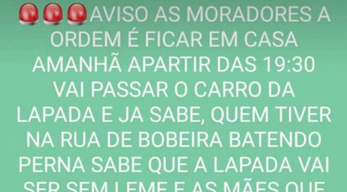 Mensagem compartilhada no Twitter com o toque de recolher