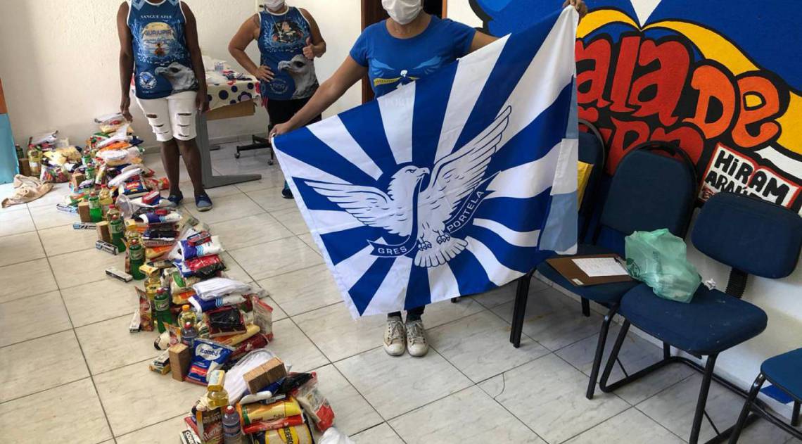 Portela iniciou, no s&aacute;bado, a distribui&ccedil;&atilde;o de cestas b&aacute;sicas e m&aacute;scaras de tecido para moradores de Oswaldo Cruz e Madureira previamente cadastrados pelo Departamento de Cidadania da escola