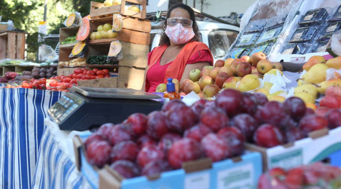 Rio,29/04/2020 -COVID-19 -CORONAVIRUS ,LEBLON, feiras livres voltam a ser montadas em dias e locais definidos, feira movel, da Praca Almirante Belford Vieira, Leblon. Na foto, Valeria Marques.Foto: Cleber Mendes/Agência O Dia