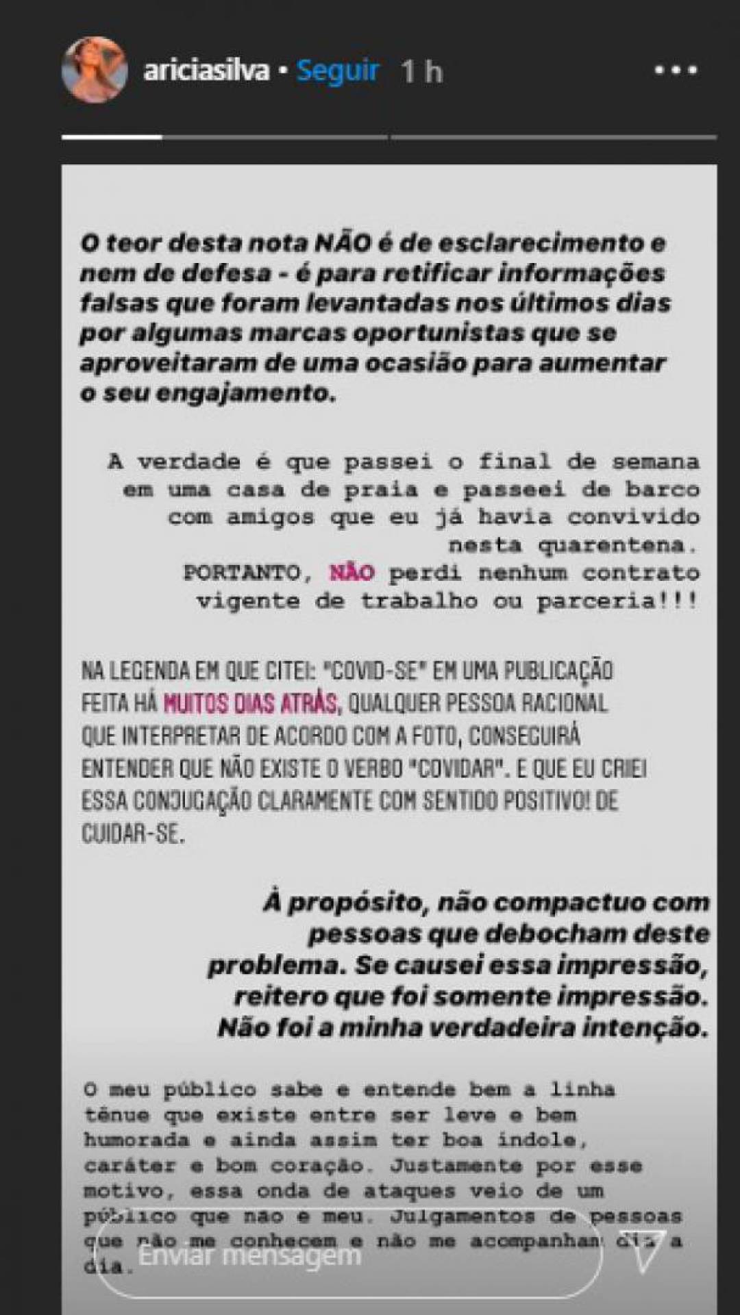 Post de Arícia Silva