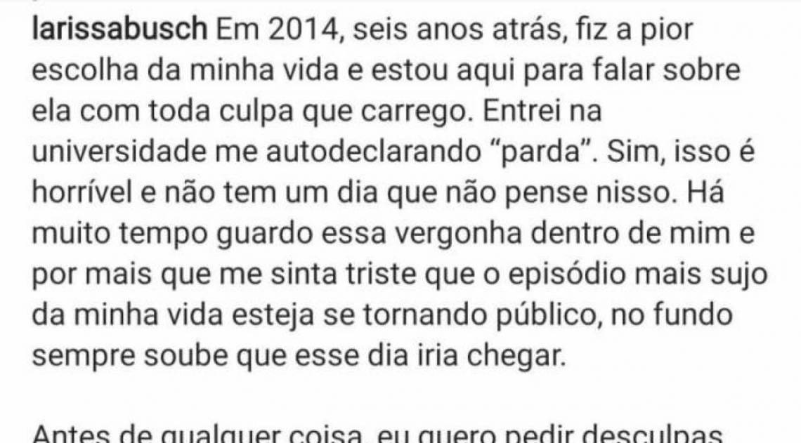 Publica&ccedil;&atilde;o de Larissa Busch sobre a fraude na cota