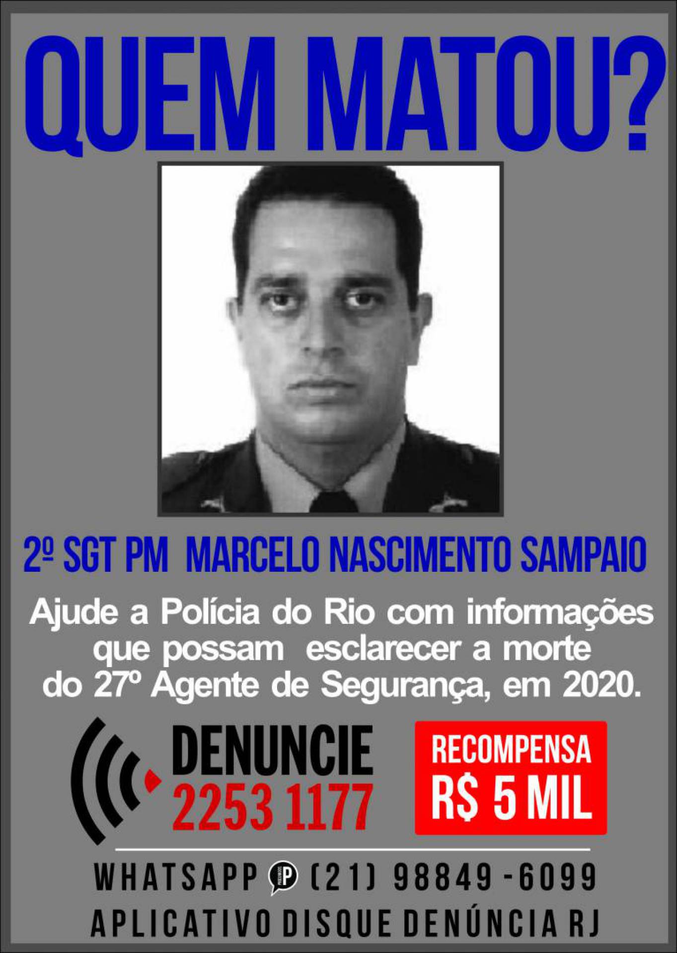 2º Sargento da Policia Militar do Rio de Janeiro Marcelo Nascimento Sampaio, de 42 anos - Divulgação