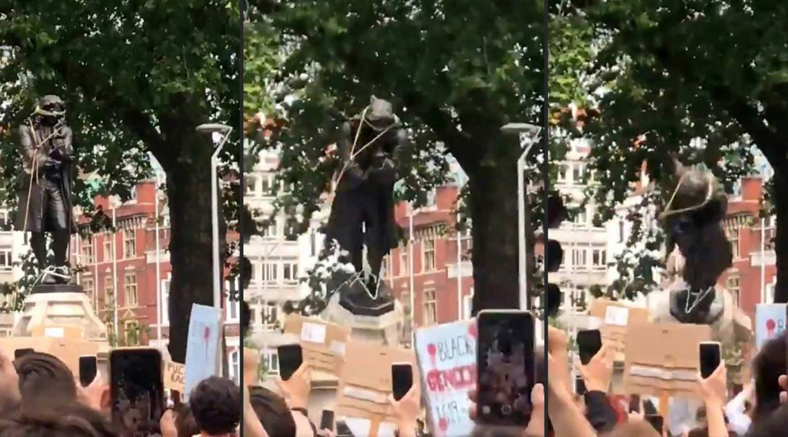 Estátua de traficante de escravos é derrubada na Inglaterra - AFP