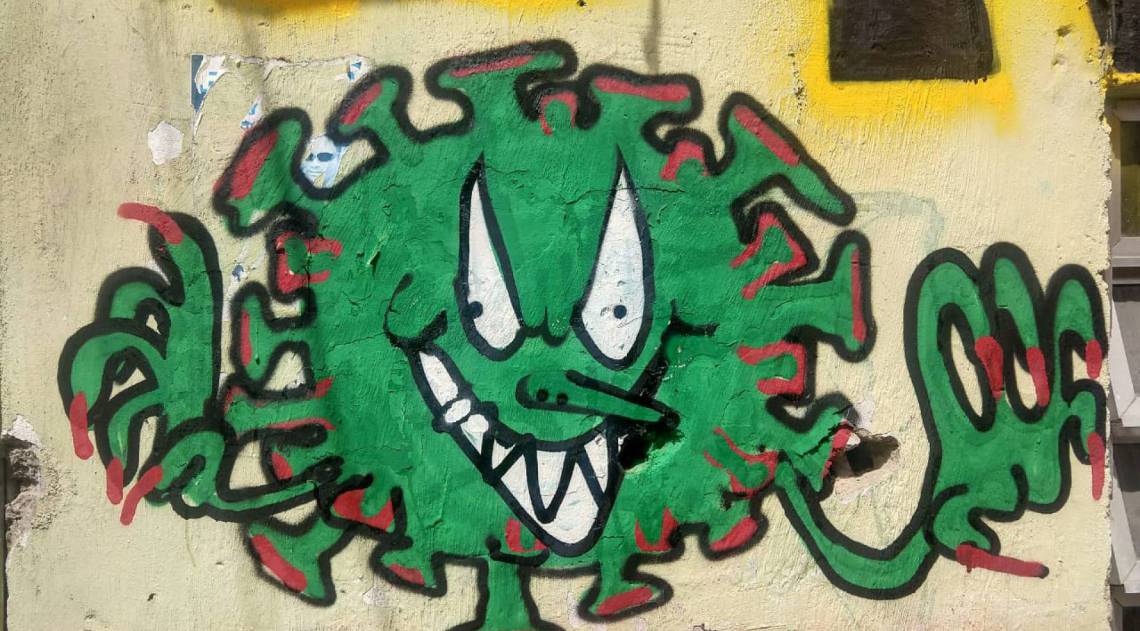 Coronavírus no muro da Baixa do Sapateiro