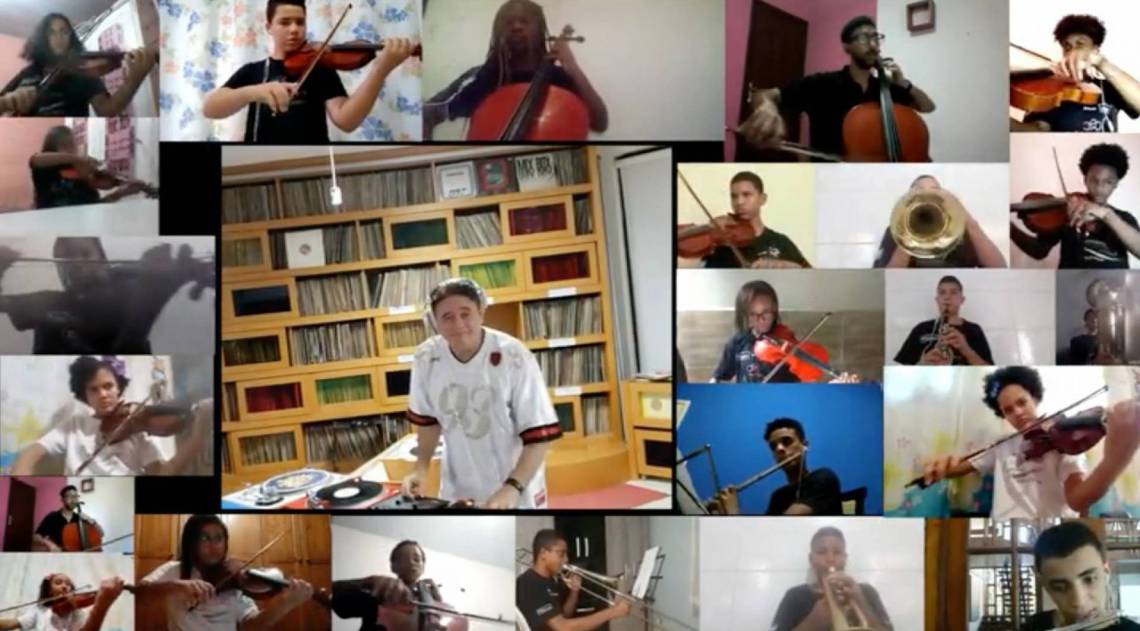 Zona Oeste - A Orquestra Virtual do Programa Orquestra nas Escolas, da Secretaria Municipal de Educação do Rio de Janeiro, apresentou a gravação de um medley de clássicos do funk, com a presença do DJ Marlboro
